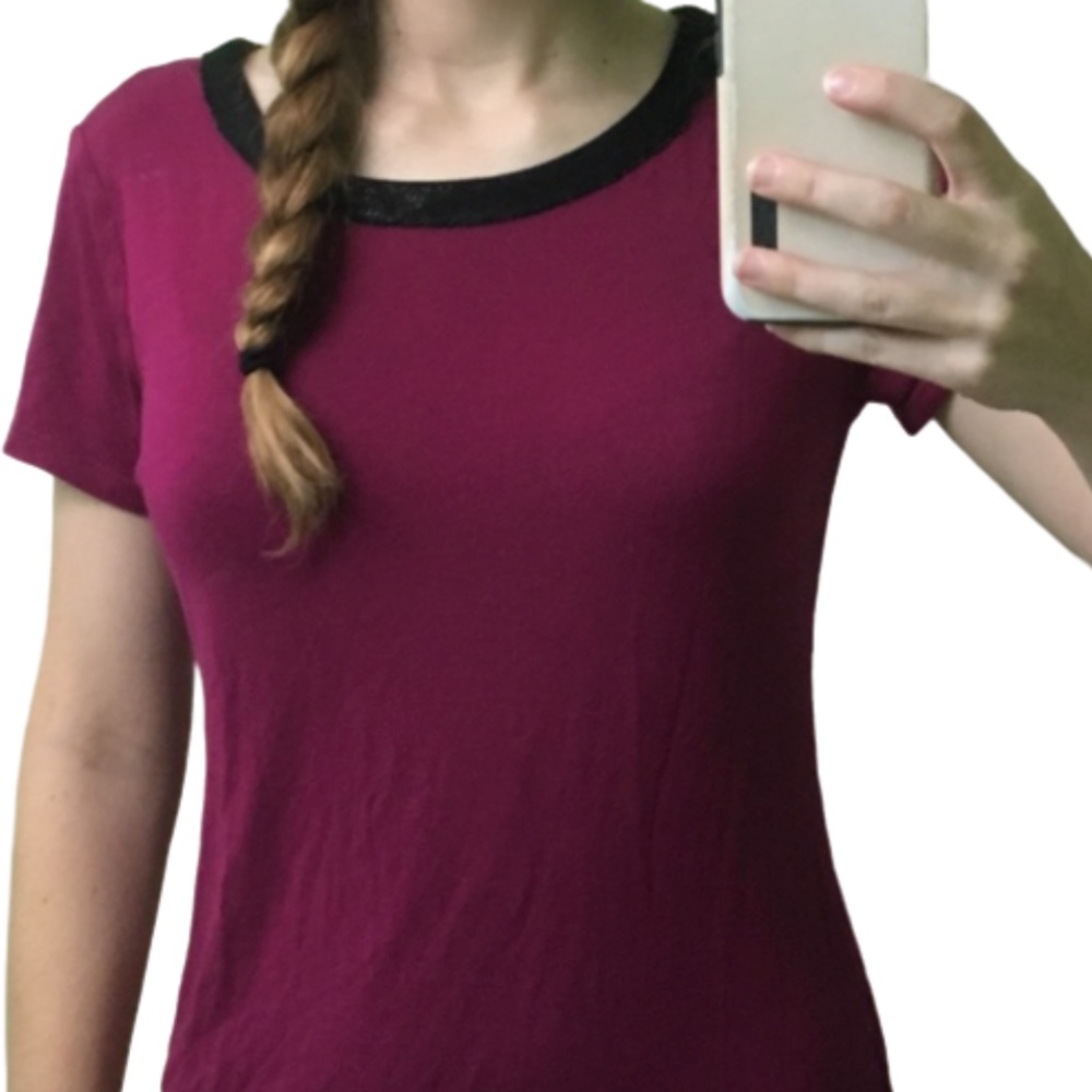 💕 Chenault Fuschia shirt with black collar.